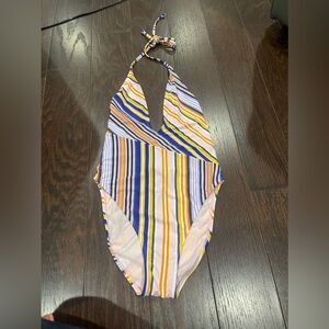 Bikini Lab Swimsuit Women’s Tank 1-Piece Stripes Halter Swim Size Medium NEW